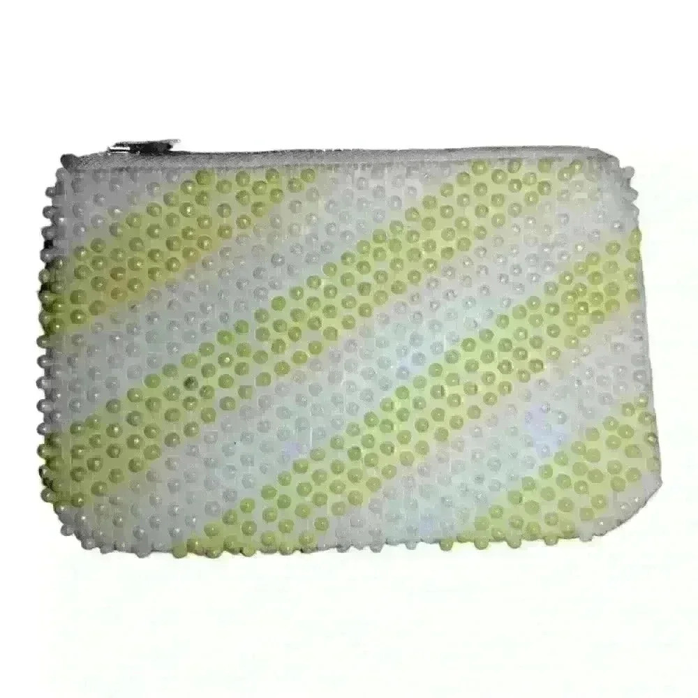 Vintage coin purse yellow and white beaded with the zipper - Picture 2 of 12